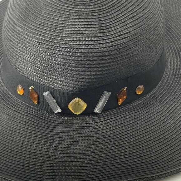 Jessica McClintock Black Floppy Beach Hat Jeweled - Picture 4 of 5